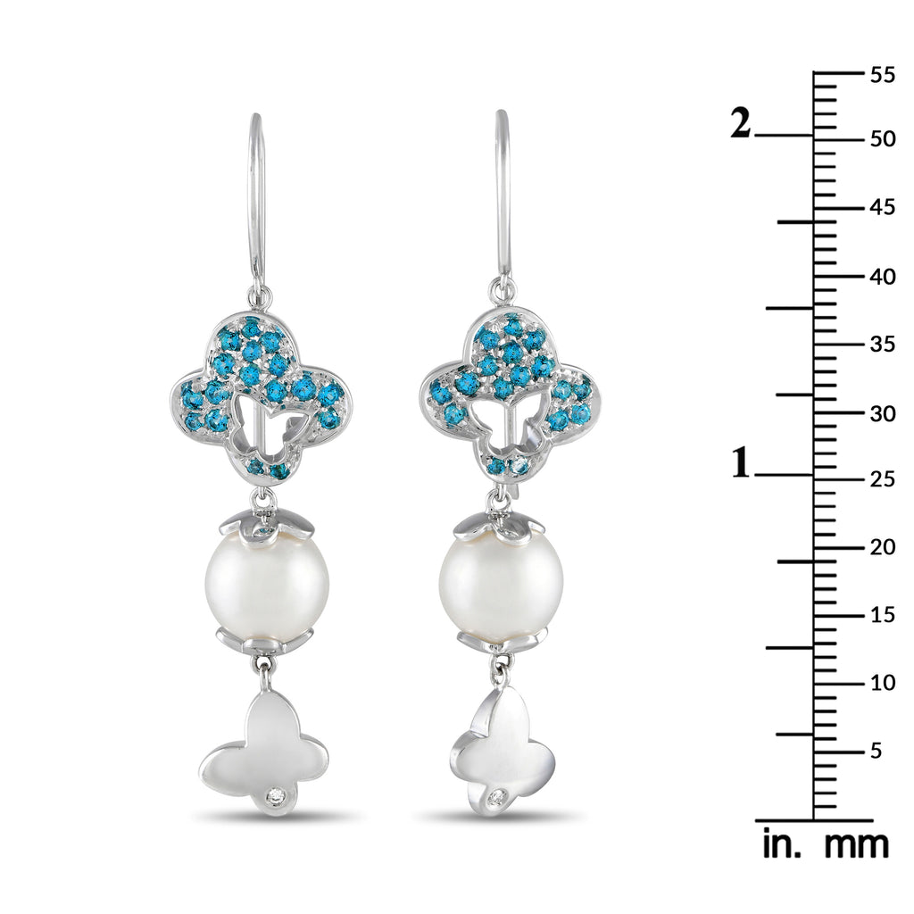 Io Si18K White Gold 0.02ct Diamond and Blue Gemstone Earrings