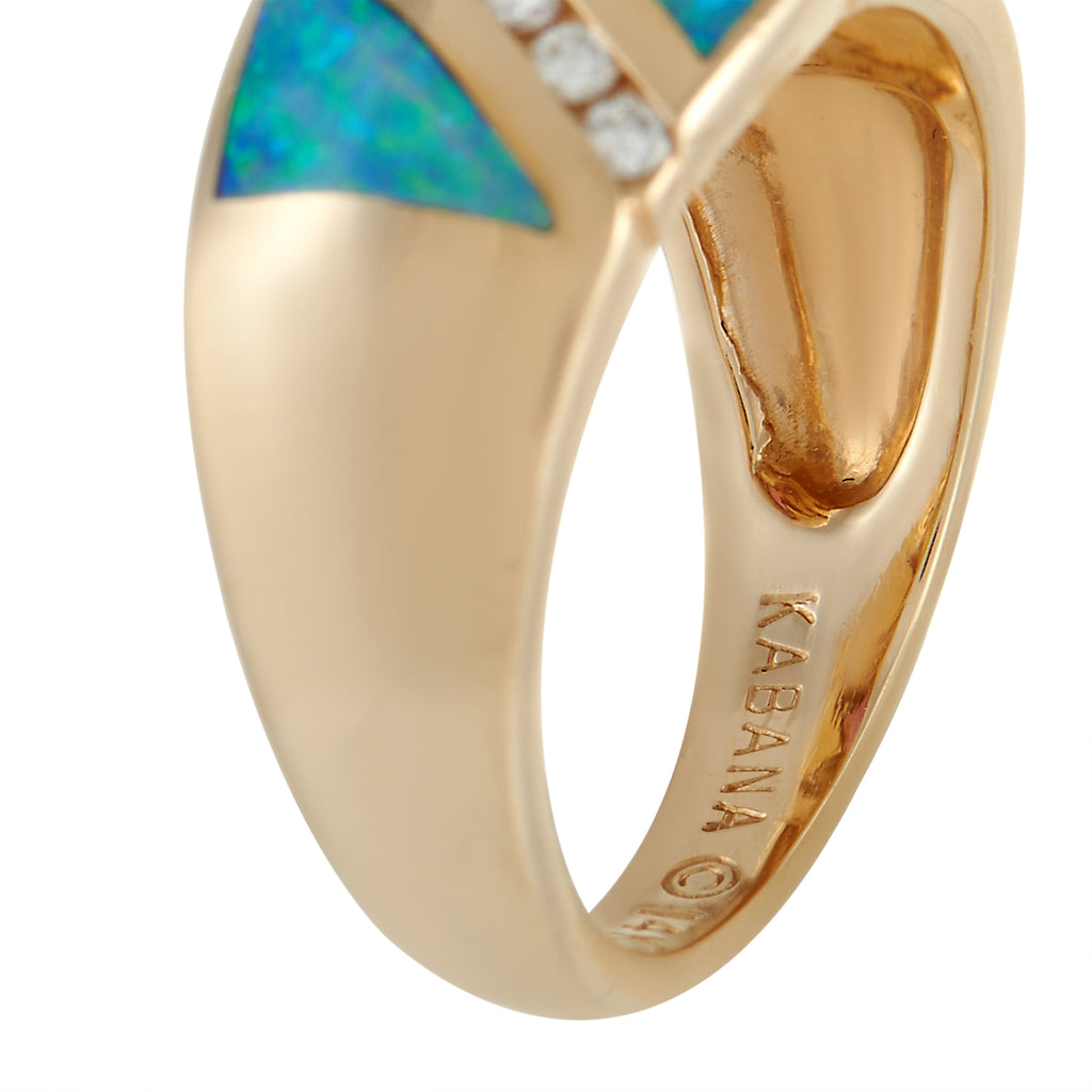 Kabana 14K Yellow Gold 0.21 ct Diamond, Tourmaline and Inlaid Opal Ring