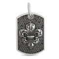 King Baby Silver and Black Diamond Fleur-de-Lis Relic Dog Tag Pendant
