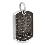 King Baby Silver and Black Diamond Fleur-de-Lis Relic Dog Tag Pendant