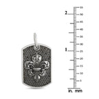 King Baby Silver and Black Diamond Fleur-de-Lis Relic Dog Tag Pendant
