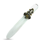 Letter opener with clear blade and ornate gold-tone handle featuring diamond-like accents