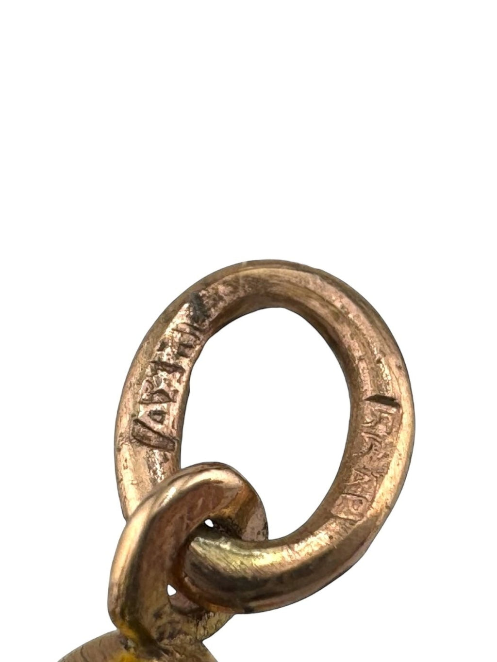Gold-tone pendant loop bail with engraved markings and a clasped connector