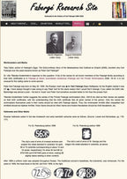 Fabergé Research Site webpage with navigation menu and author photos at the top