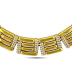 Yellow gold square-link choker necklace with diamond-set center links