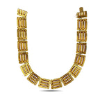 Yellow gold square-link choker necklace with diamond-set stations, side view