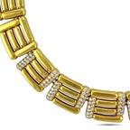 Yellow gold square-link choker necklace with diamond accents on adjoining segments