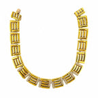 Yellow gold square-link choker necklace with diamond-set stations, full necklace
