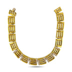 Yellow gold square-link choker necklace with diamond-set stations and links