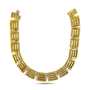 18K Yellow Gold 10.00ct Diamond Square Link Choker Necklace