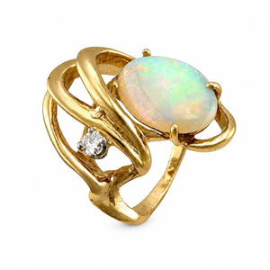 14K Yellow Gold Opal and Diamond Ring Opal