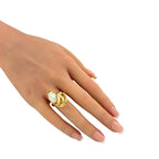 14K yellow gold opal ring on finger, oval opal with small diamond detail