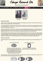 Fabergé Research Site webpage header with photos and navigation menus