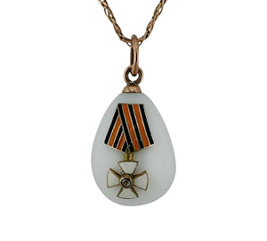 Imperial Russian Period 56K (14K) Gold Enamel Military Egg Pendant August Hollming Circa 1880-1913
