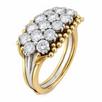 Two-tone 14K gold diamond cluster ring with round white stones and yellow band