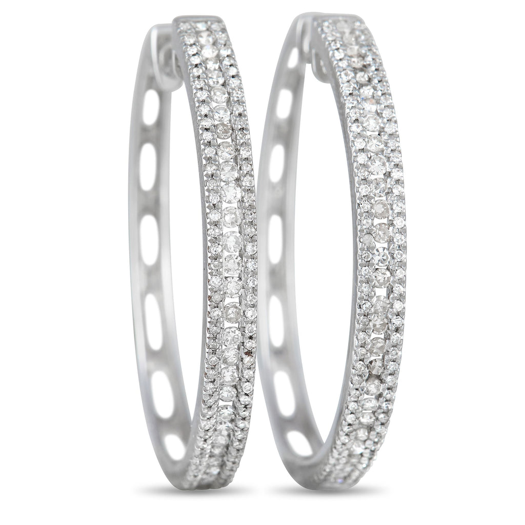 Exclusive 14K White Gold 3-Row 1.06  Carat  VS1 G Color Diamond Hoop Earrings – The prestigious sheen of 14K white gold and the