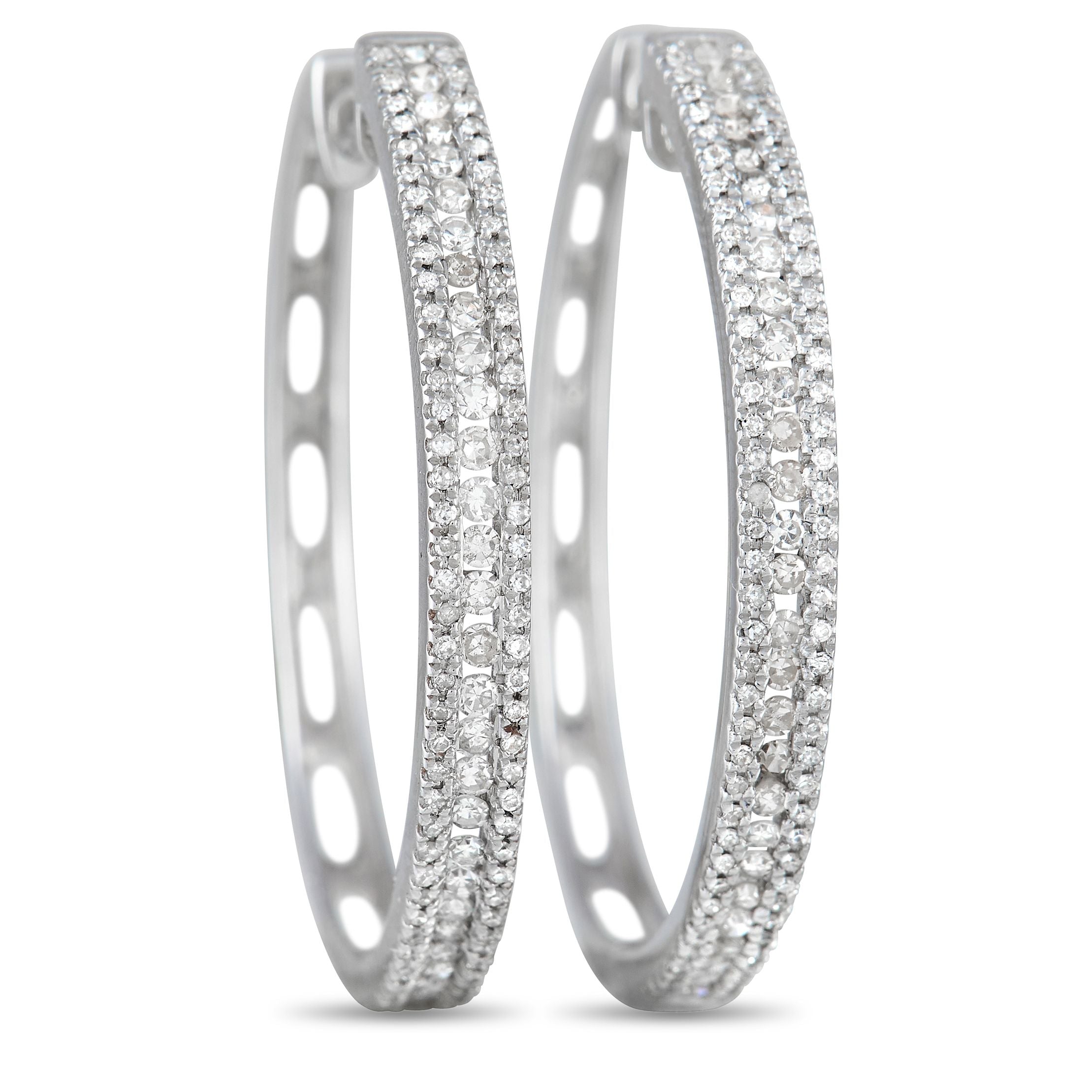 Exclusive 14K White Gold 3-Row 1.06  Carat  VS1 G Color Diamond Hoop Earrings – The prestigious sheen of 14K white gold and the