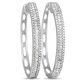 14K white gold diamond hoop earrings with three rows of pavé stones