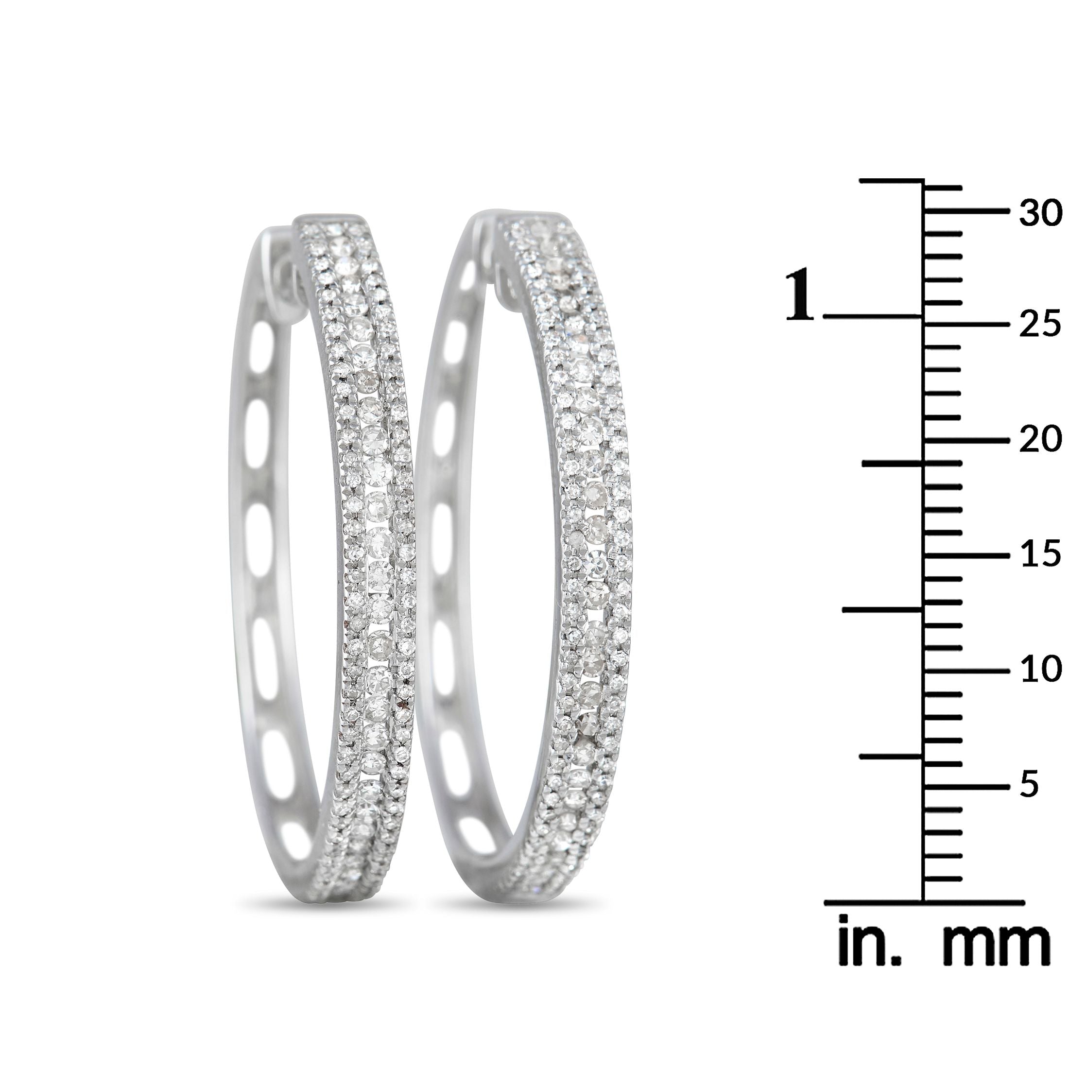 Exclusive 14K White Gold 3-Row 1.06  Carat  VS1 G Color Diamond Hoop Earrings