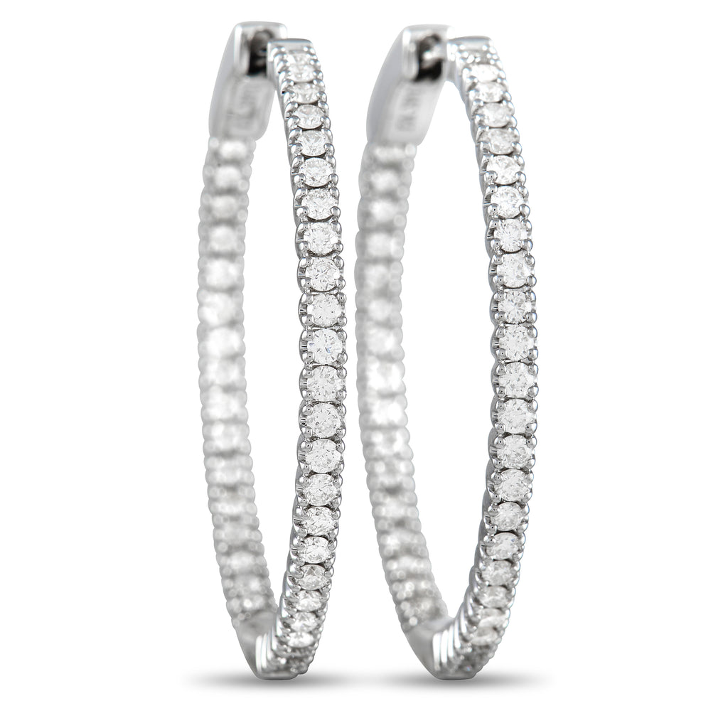 14K White Gold 0.98 ct Diamond Inside-Out Hoop Earrings