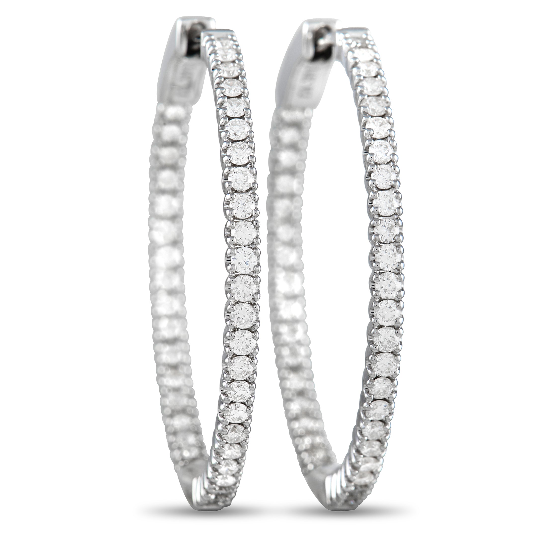 14K White Gold 0.98 ct Diamond Inside-Out Hoop Earrings