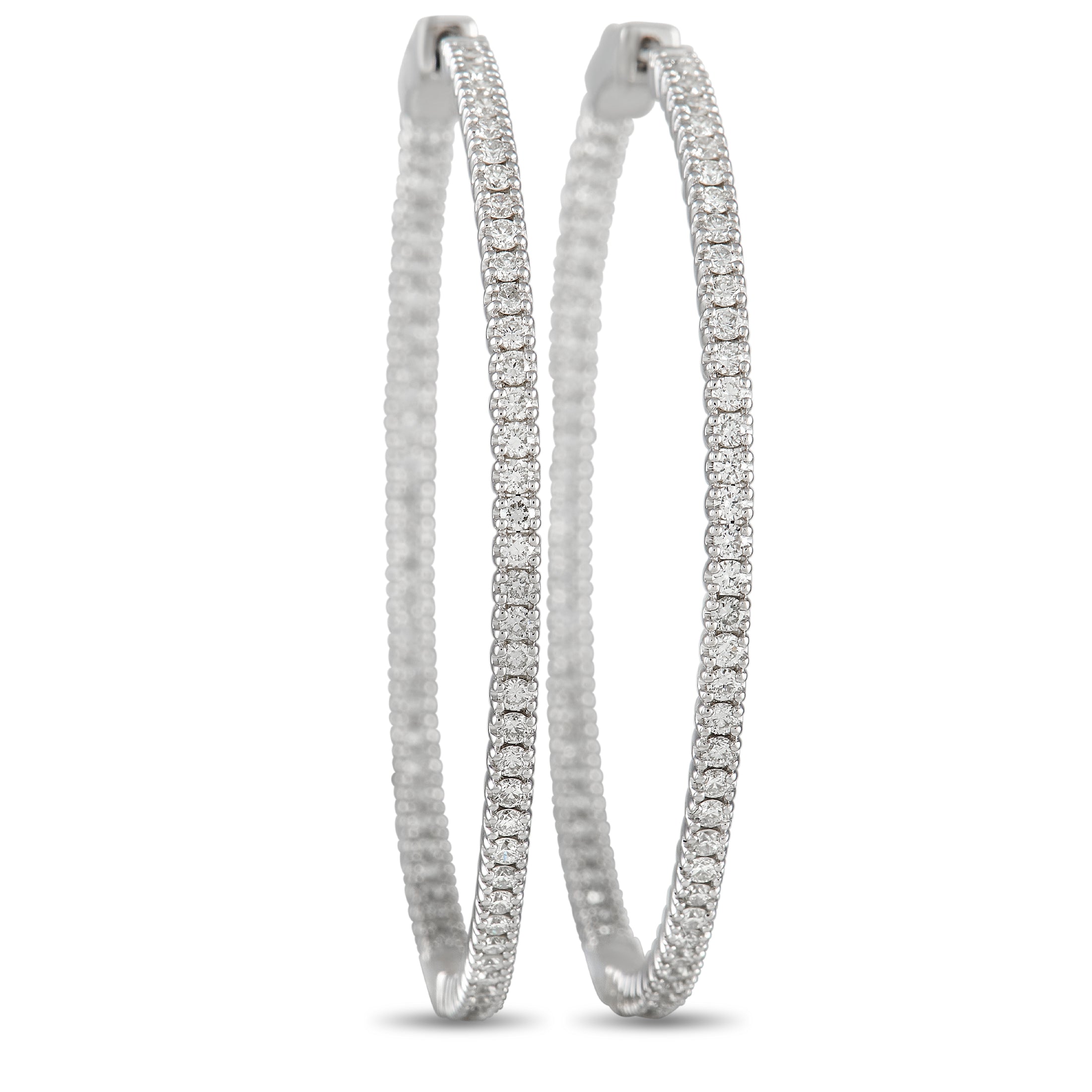 14K White Gold 1.77ct Diamond Inside-Hoop Earrings