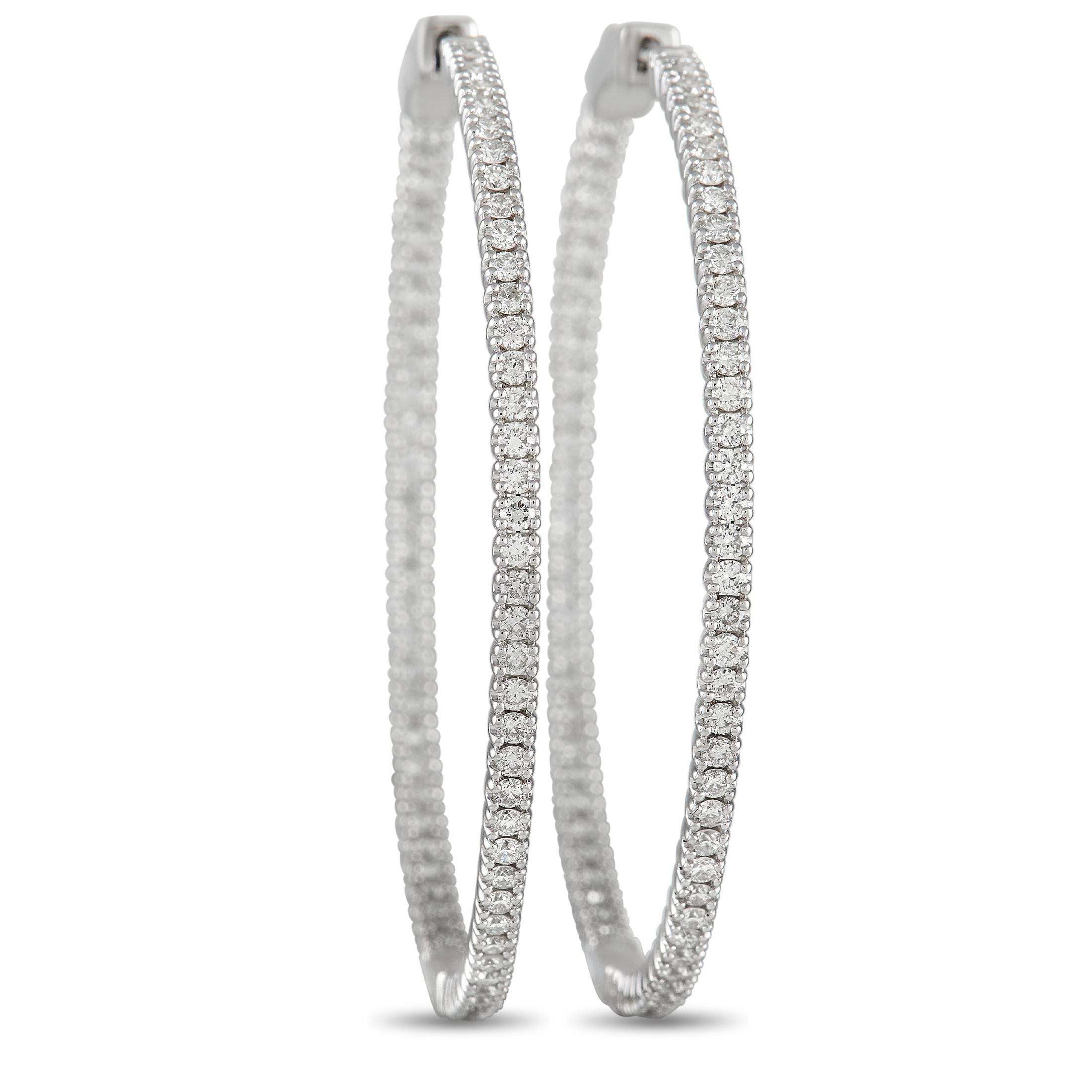 Exclusive 14K White Gold 1.77ct Diamond Inside-Hoop Earrings – Elevate any ensemble by adding these refined hoop earrings