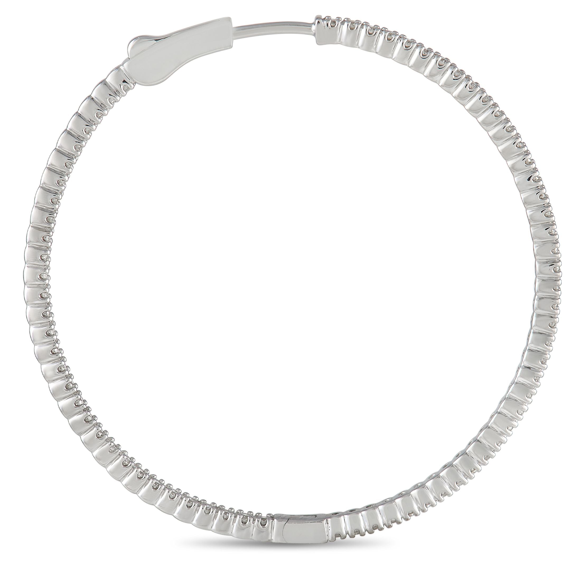 Exclusive 14K White Gold 1.77ct Diamond Inside-Hoop Earrings