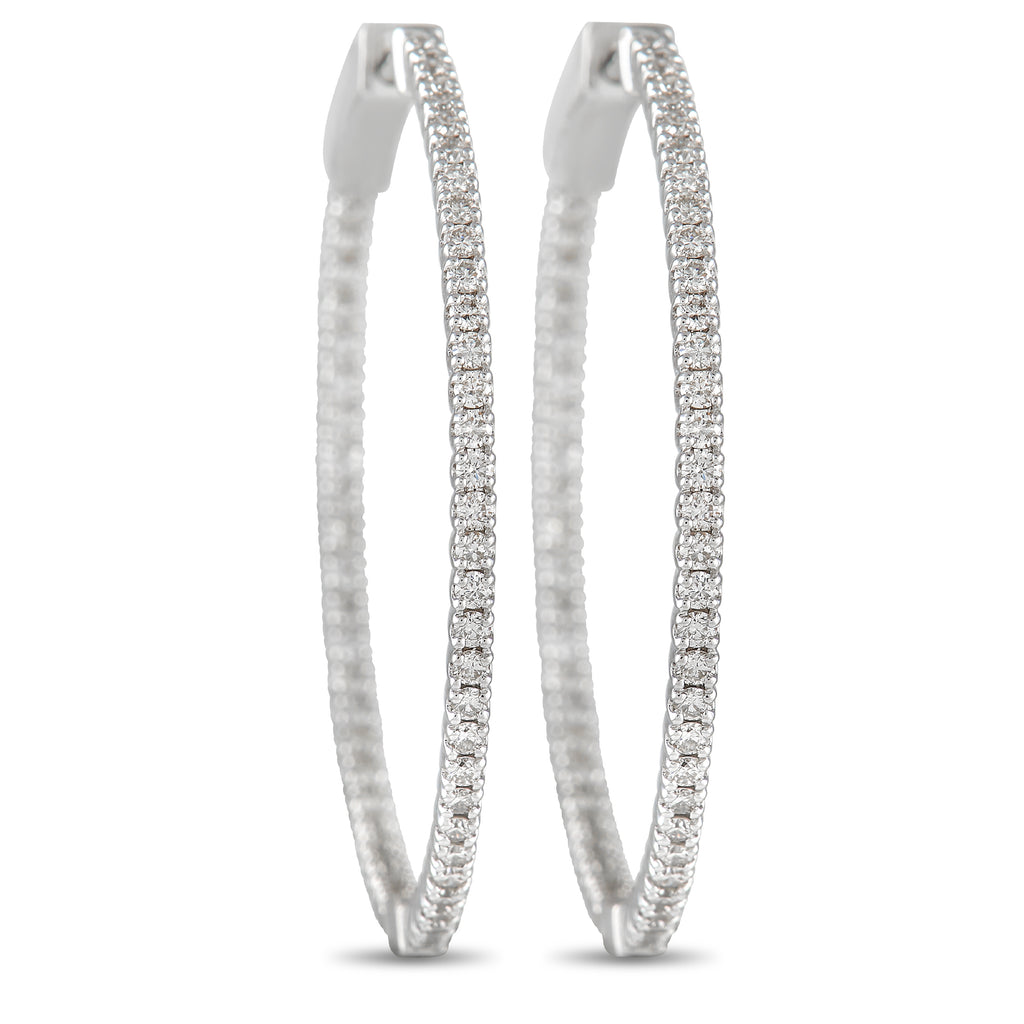 14K White Gold 1.34ct Diamond Inside-Out Hoop Earrings