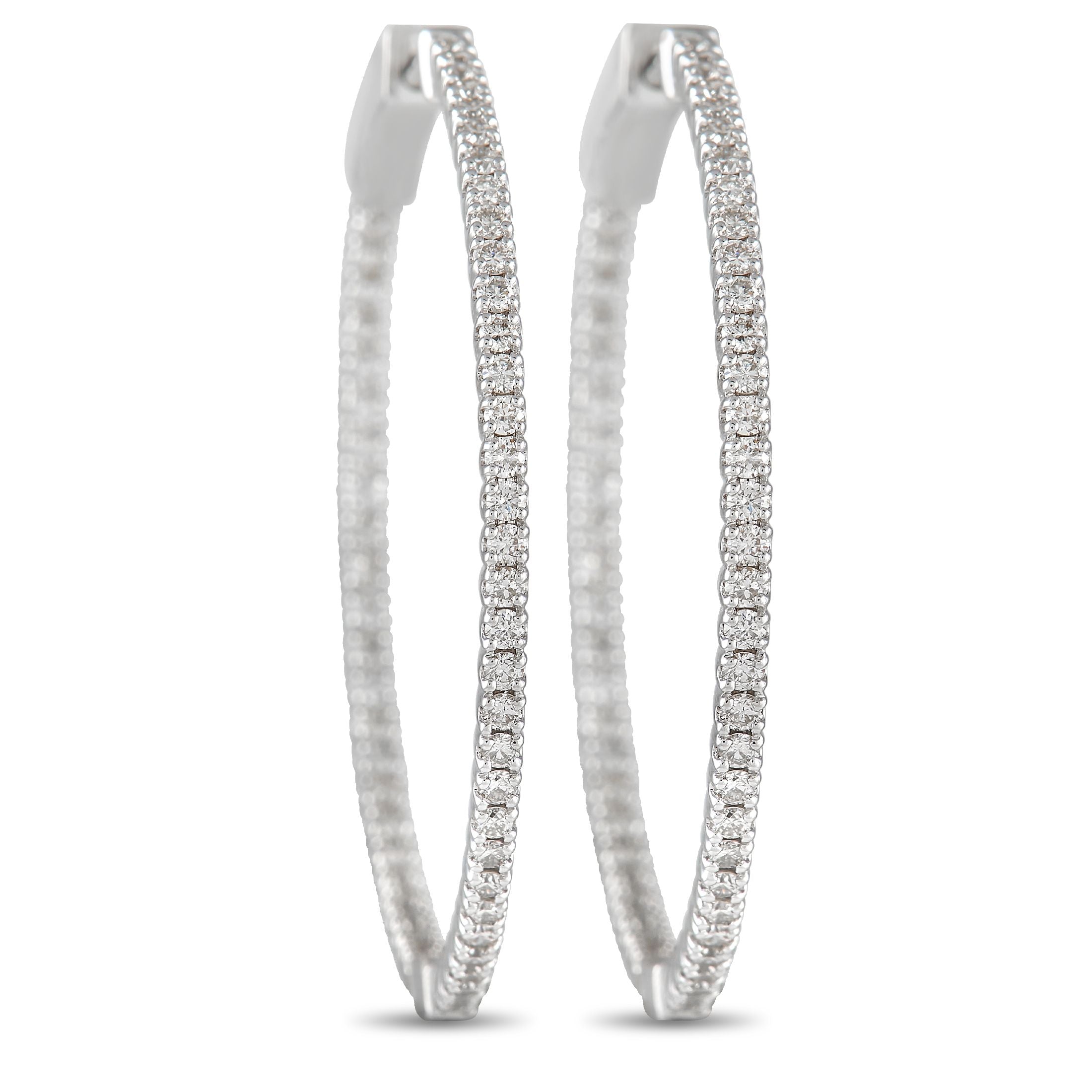 Exclusive 14K White Gold 1.34ct Diamond Inside-Out Hoop Earrings – No luxury jewelry collection is complete without a pair of