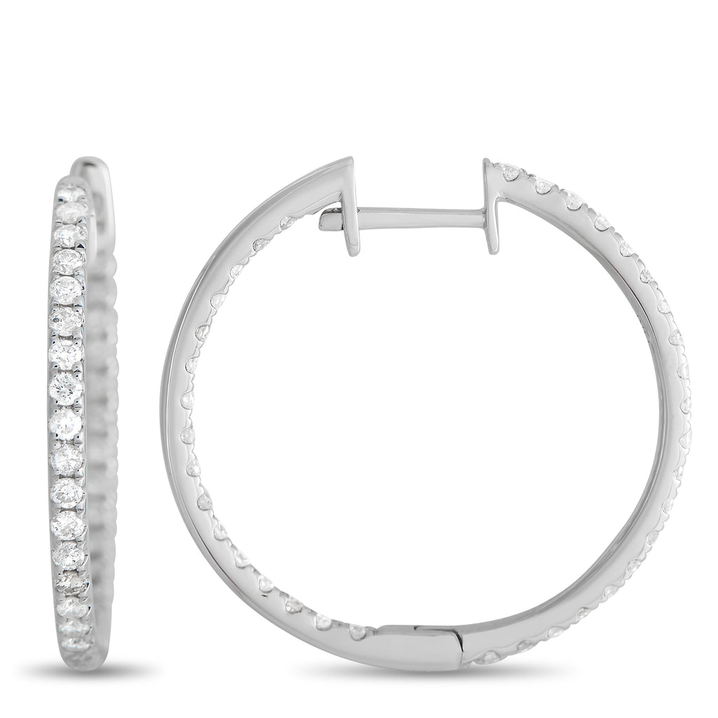 14K White Gold 1.0ct Diamond Inside-Out Hoop Earrings