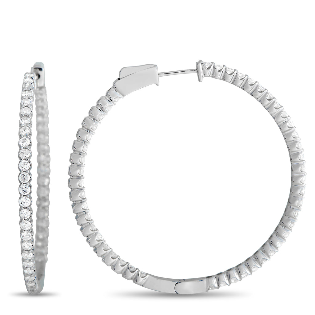 14K White Gold 3.35ct Diamond Inside-Out Hoop Earrings