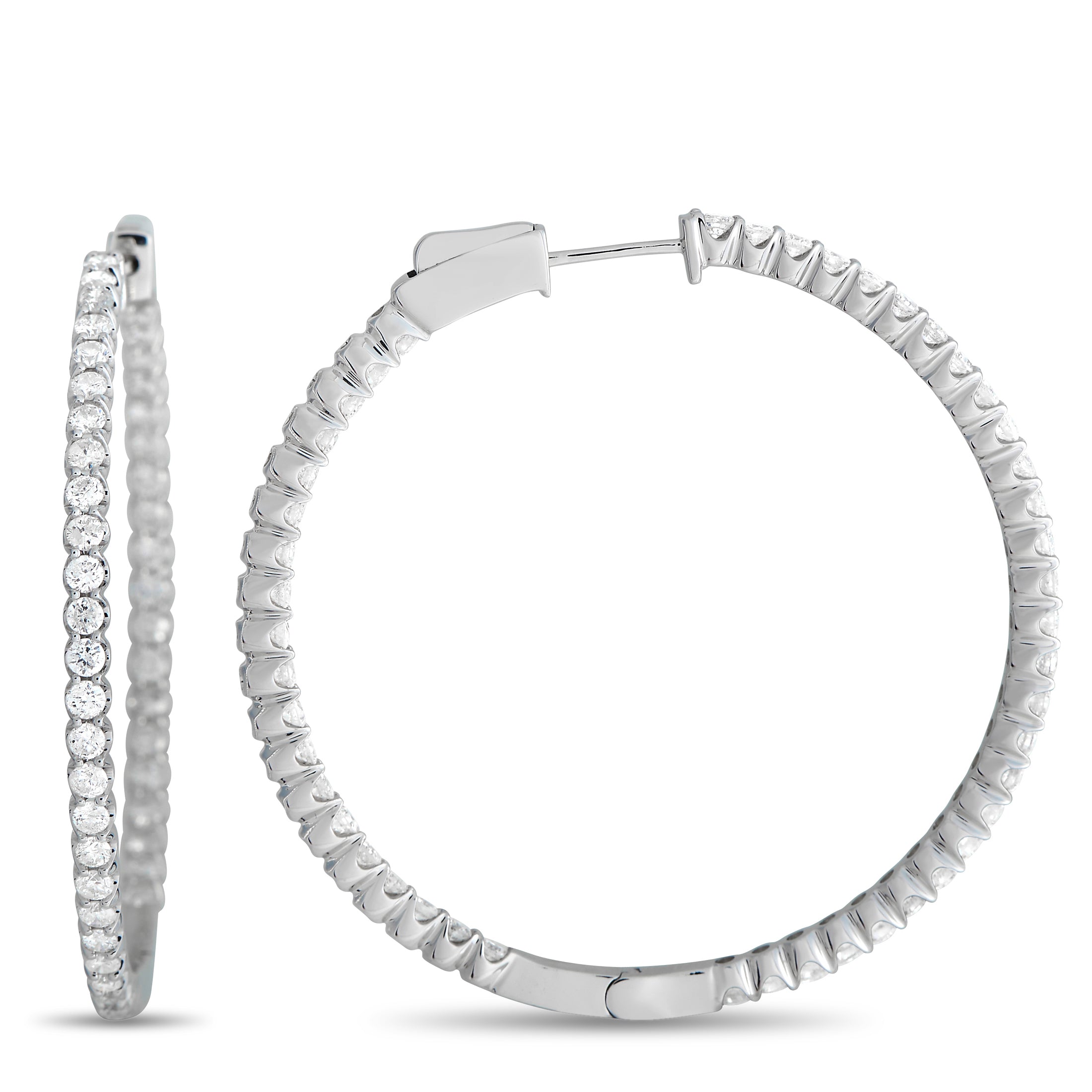 14K White Gold 3.35ct Diamond Inside-Out Hoop Earrings