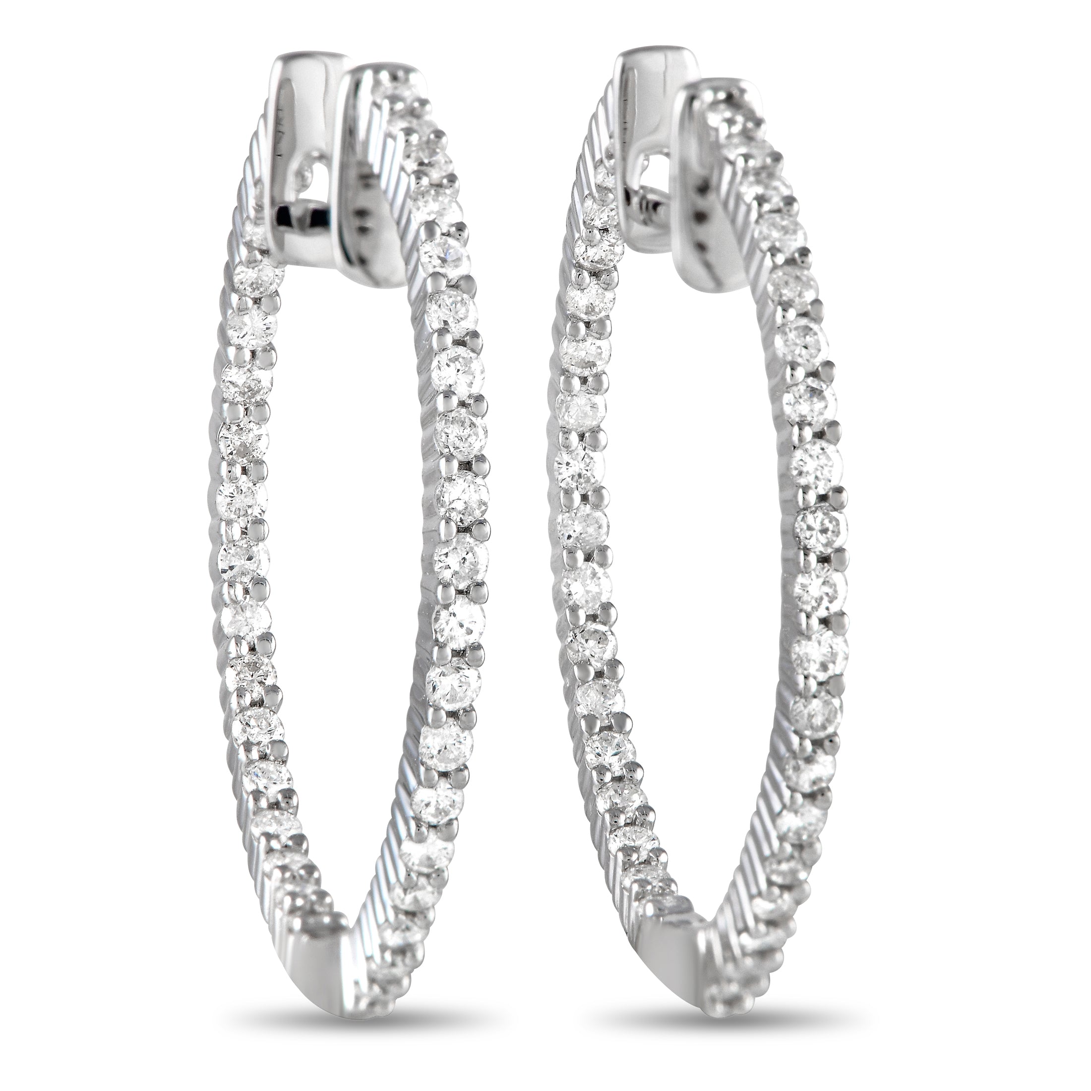 14K White Gold 1.0ct Diamond Inside-Out Hoop Earrings