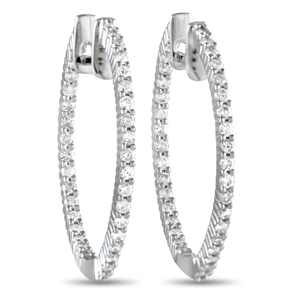 14K White Gold 1.0ct Diamond Inside-Out Hoop Earrings