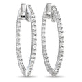 14k white gold inside-out diamond hoop earrings, oval hoop with pave diamonds
