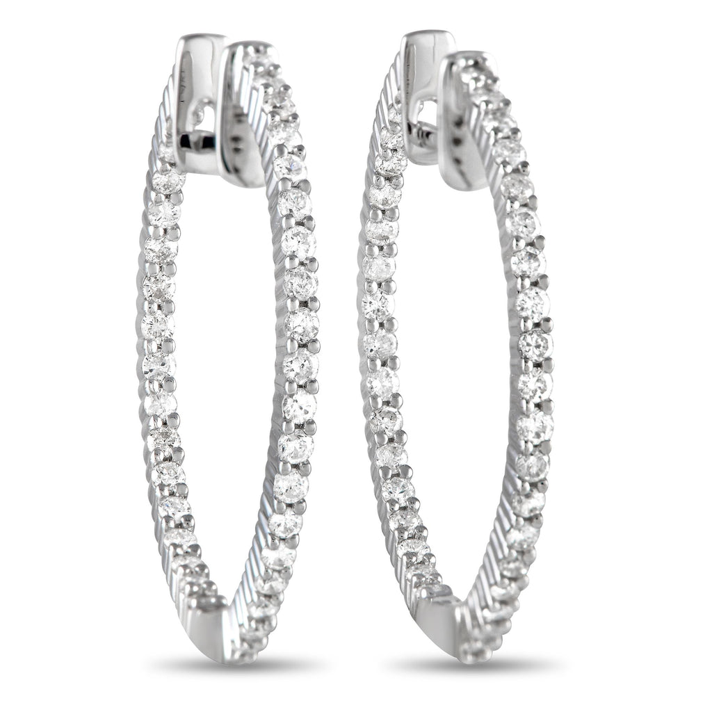 Exclusive 14K White Gold 1.0ct Diamond Inside-Out Hoop Earrings AER-14262 – These subtle and sleek hoops can easily transitio