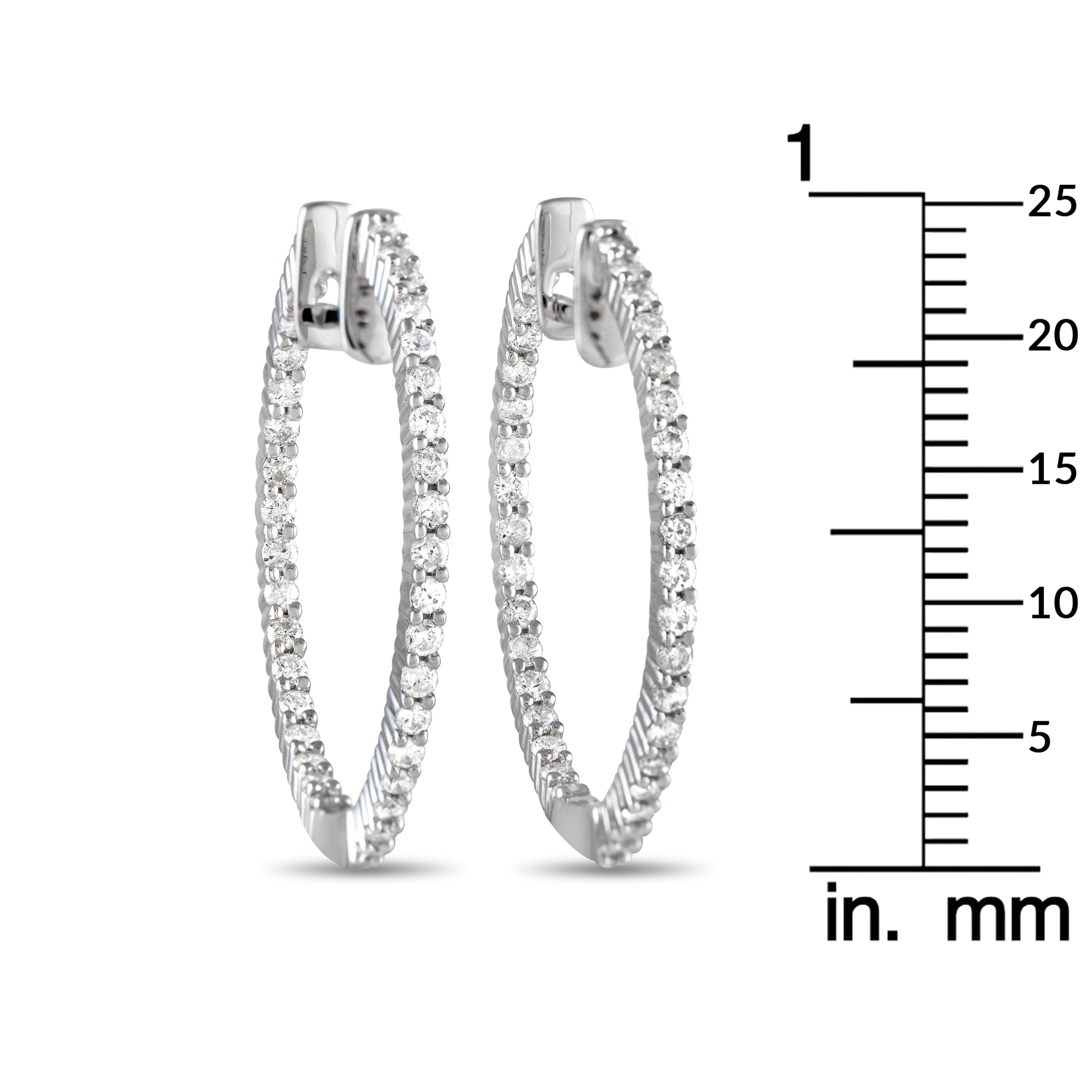 14K White Gold 1.0ct Diamond Inside-Out Hoop Earrings