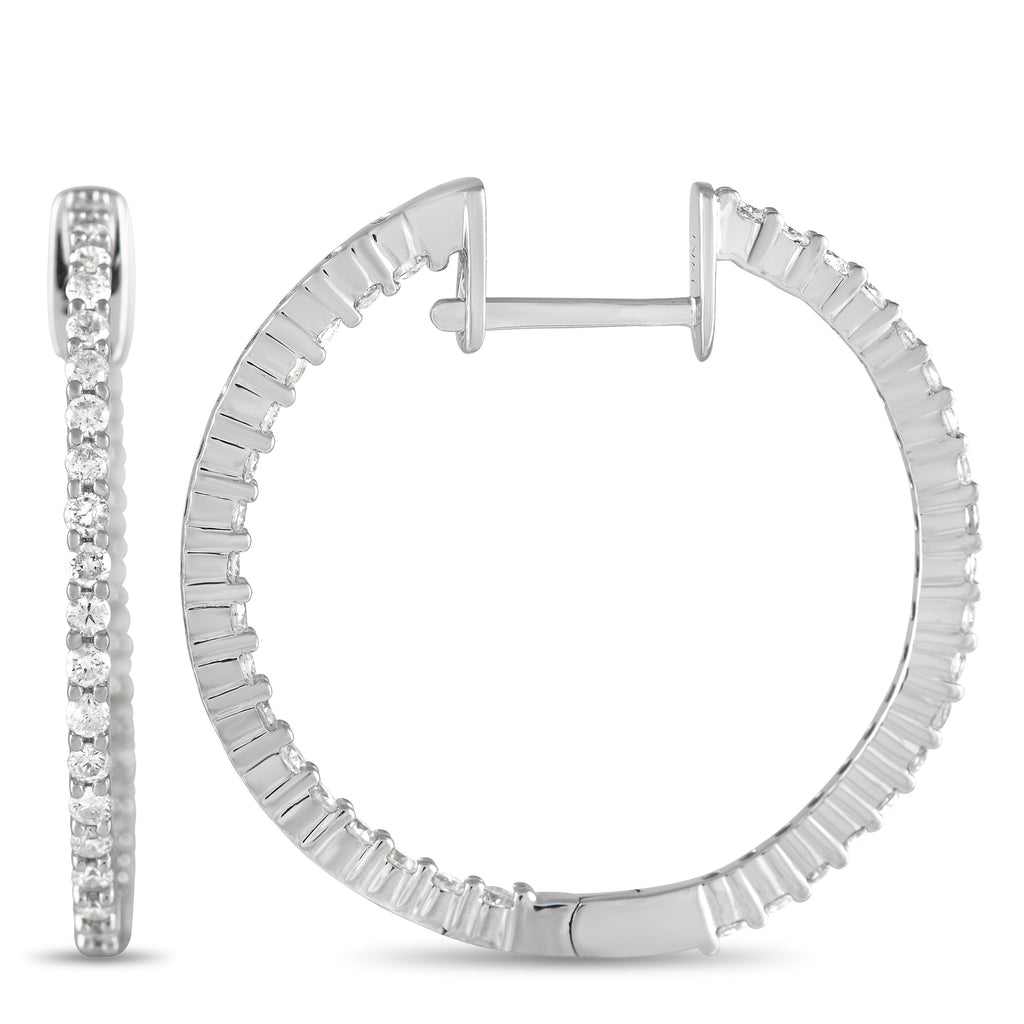 14K White Gold 1.0ct Diamond Inside-Out Hoop Earrings