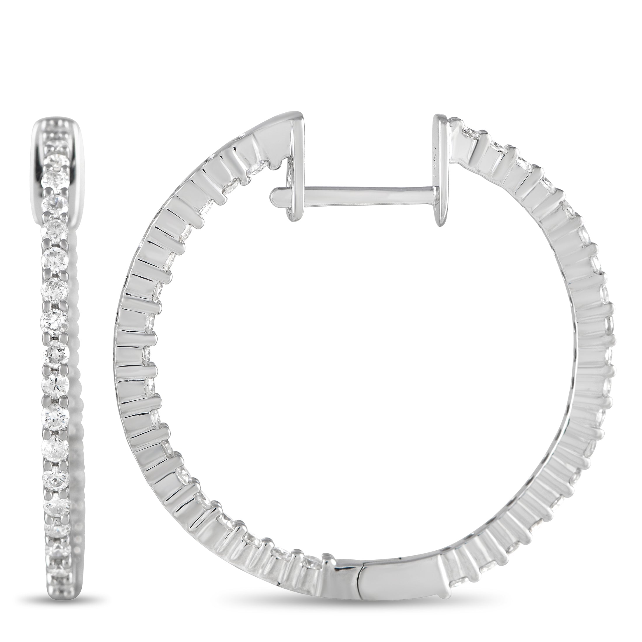14K White Gold 1.0ct Diamond Inside-Out Hoop Earrings