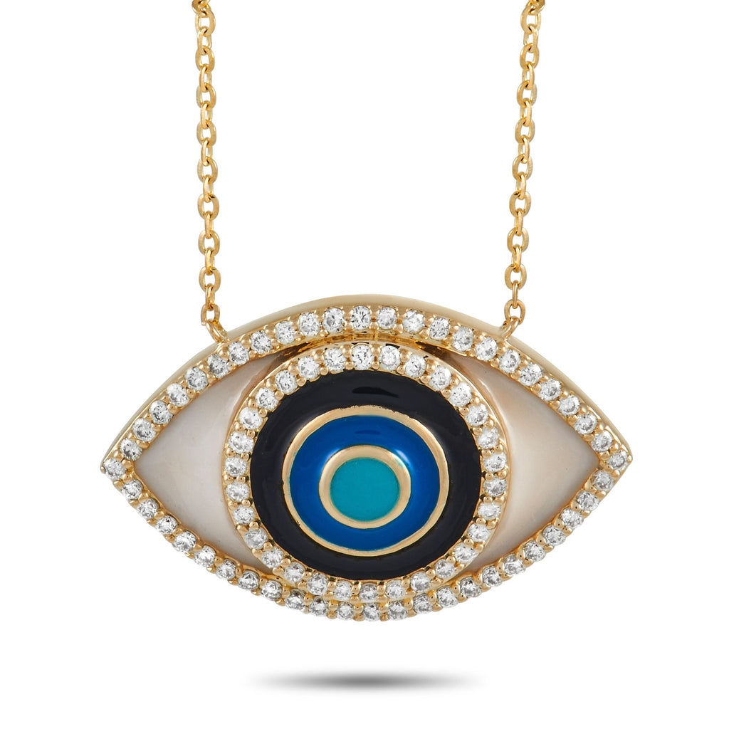 Exclusive 14K Yellow Gold 0.40 ct Diamond Evil Eye Necklace PN14375Y – You’re sure to attract attention with this bold Exclus
