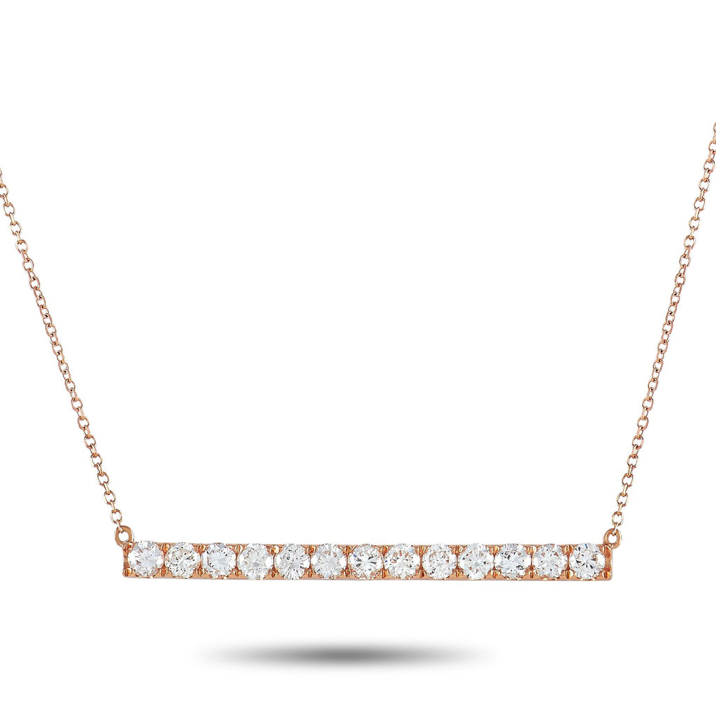 Exclusive 18K Rose Gold 1.00 ct Diamond Bar Necklace – This understated 18K Rose Gold necklace possesses a clean, contemporar