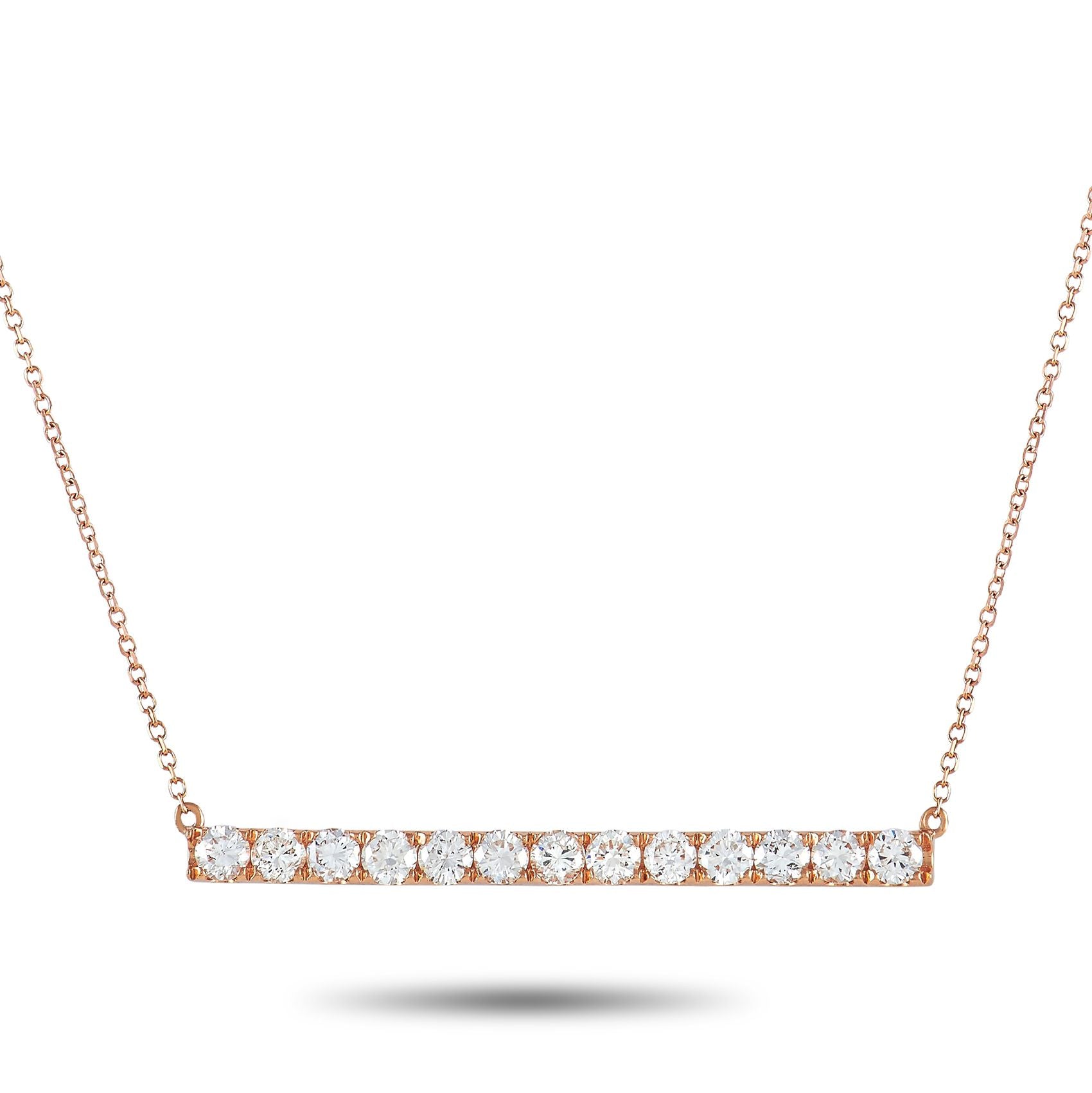 Exclusive 18K Rose Gold 1.00 ct Diamond Bar Necklace – This understated 18K Rose Gold necklace possesses a clean, contemporar