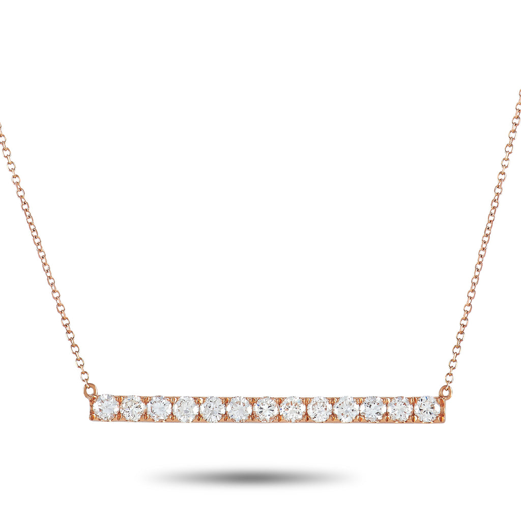 18K Rose Gold 1.00 ct Diamond Bar Necklace