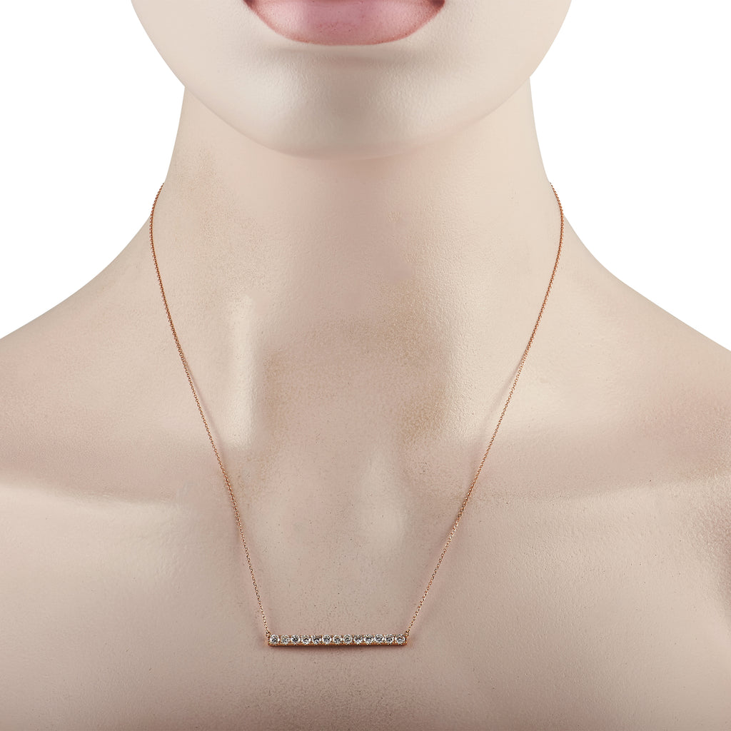 18K Rose Gold 1.00 ct Diamond Bar Necklace