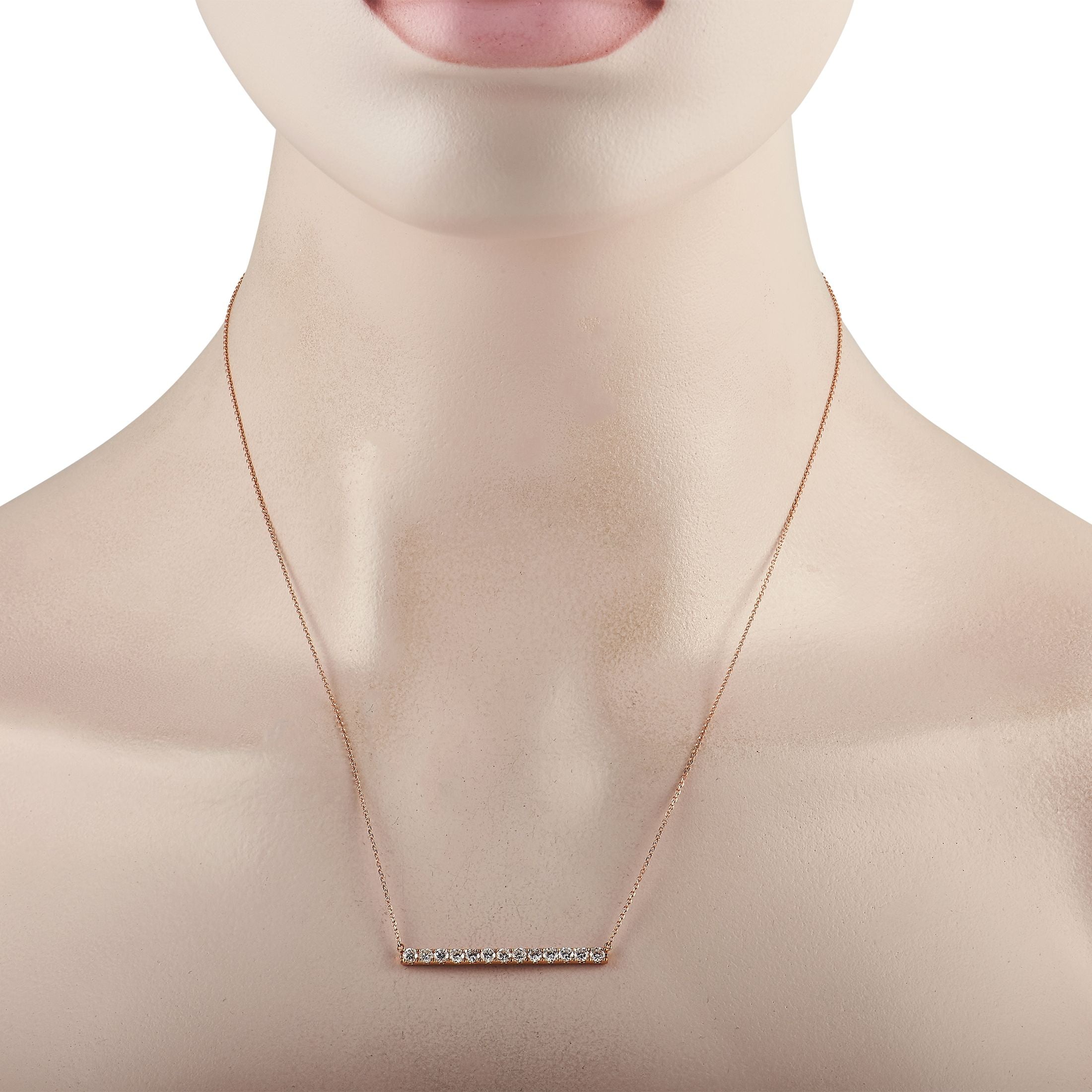 Exclusive 18K Rose Gold 1.00 ct Diamond Bar Necklace