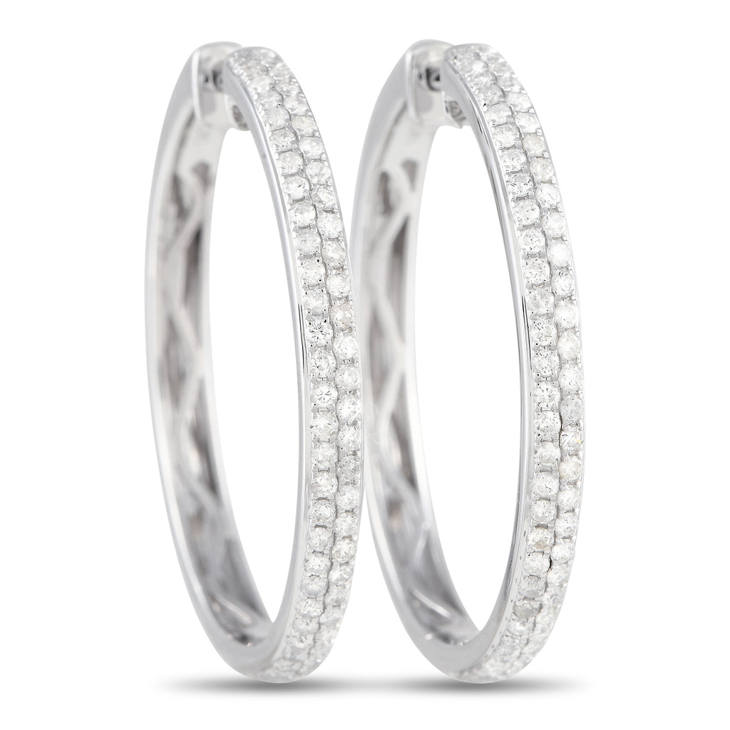14K White Gold 1.0ct Diamond Hoop Earrings