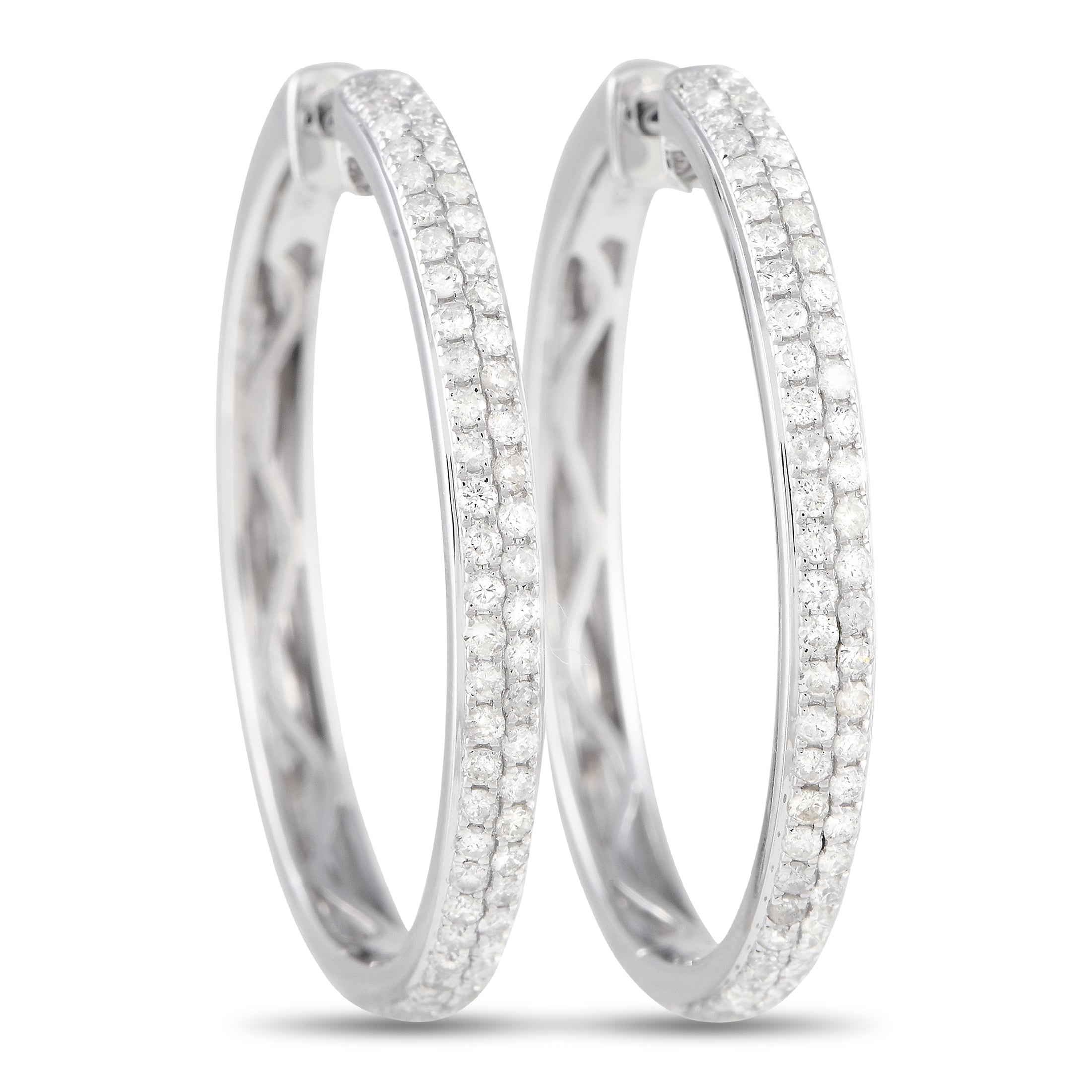 14K White Gold 1.0ct Diamond Hoop Earrings