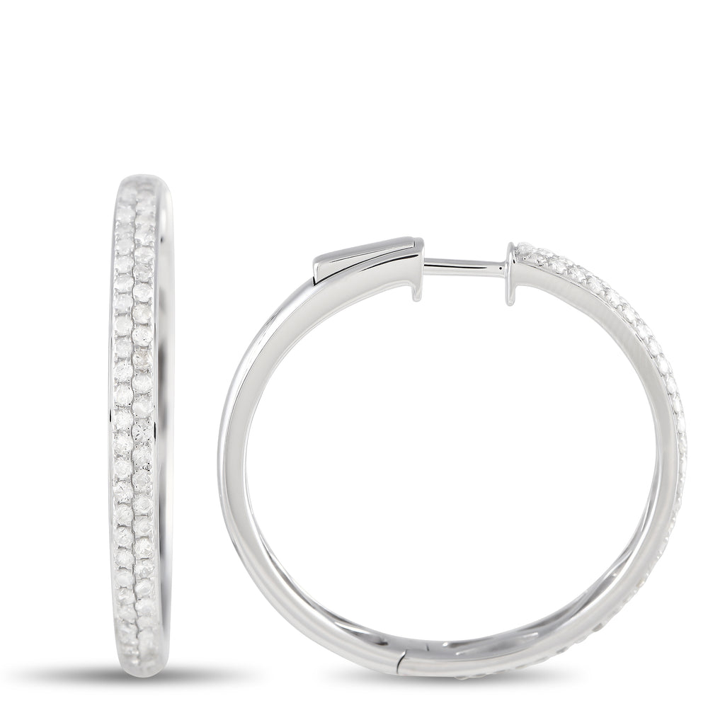 14K White Gold 1.0ct Diamond Hoop Earrings