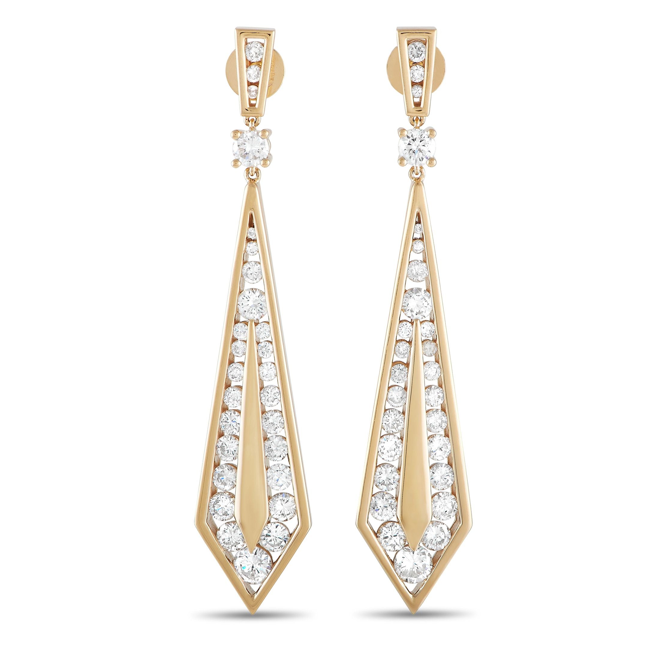 Exclusive 18K Yellow Gold 3.55ct Diamond Geometric Drop Earrings – The perfect accompaniment to a special occasion outfit! Th